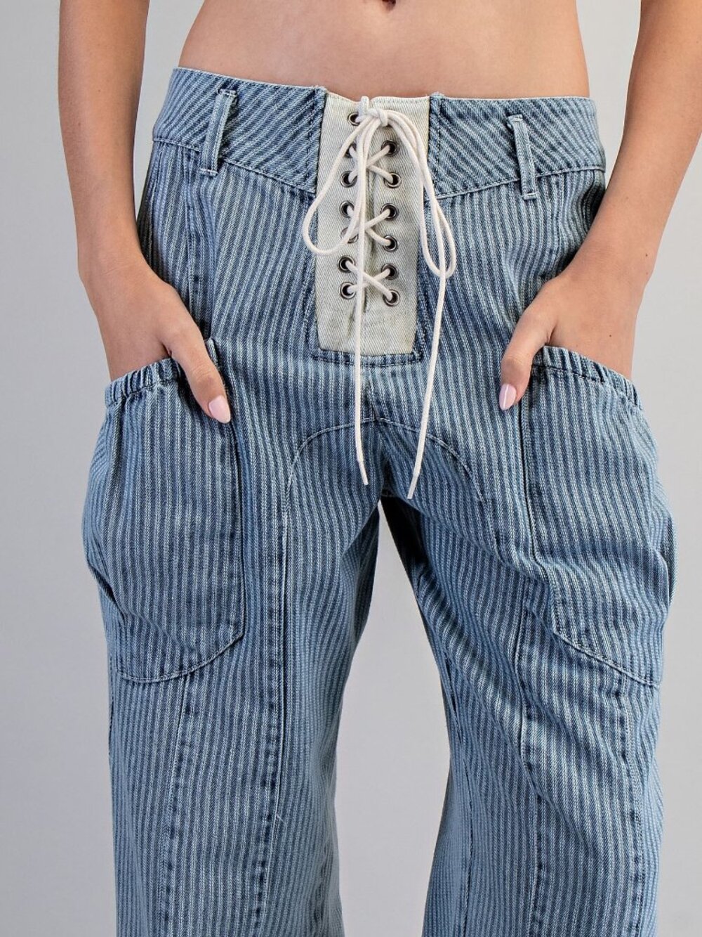 Mineral Washed Striped Lace Up Pants